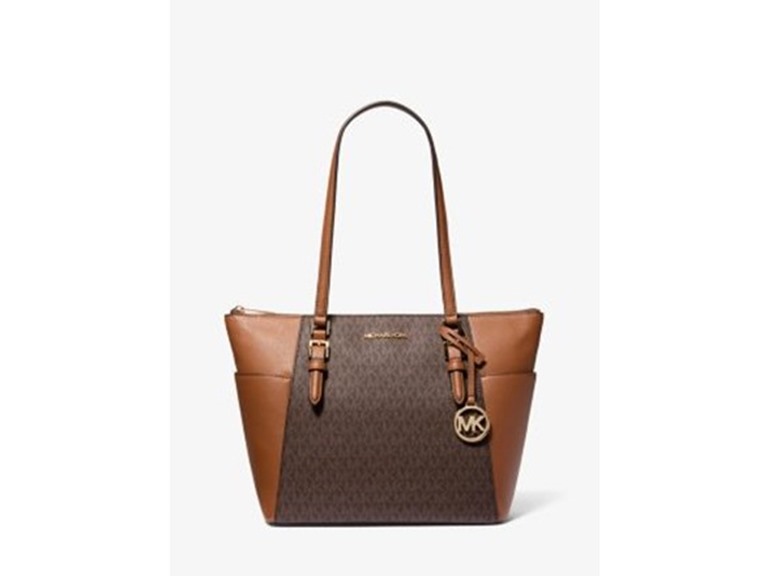 Michael Kors Charlotte Large Logo and Leather Top-Zip Tote Bag