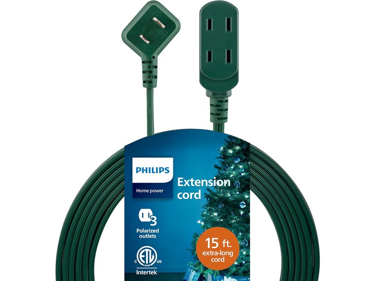 Philips Extension Cord, 15 Ft, 3-Outlet Flat Plug
