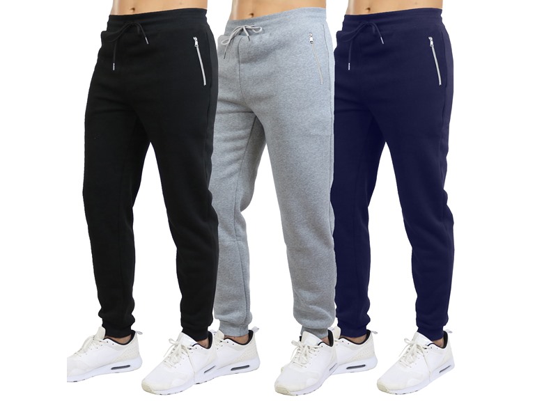 3Pk Asst Mens Fleece Joggers w-Zip Pockets